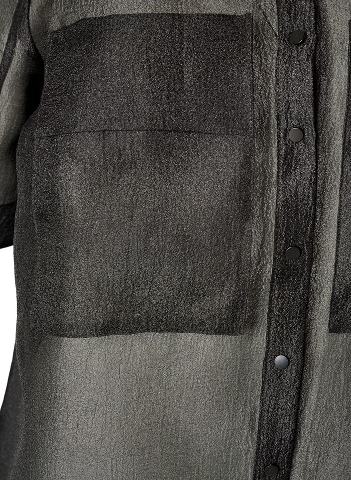 Transparente kurz&auml;rmelige Bluse mit Brusttaschen, Schwarz, Packshot image number 3