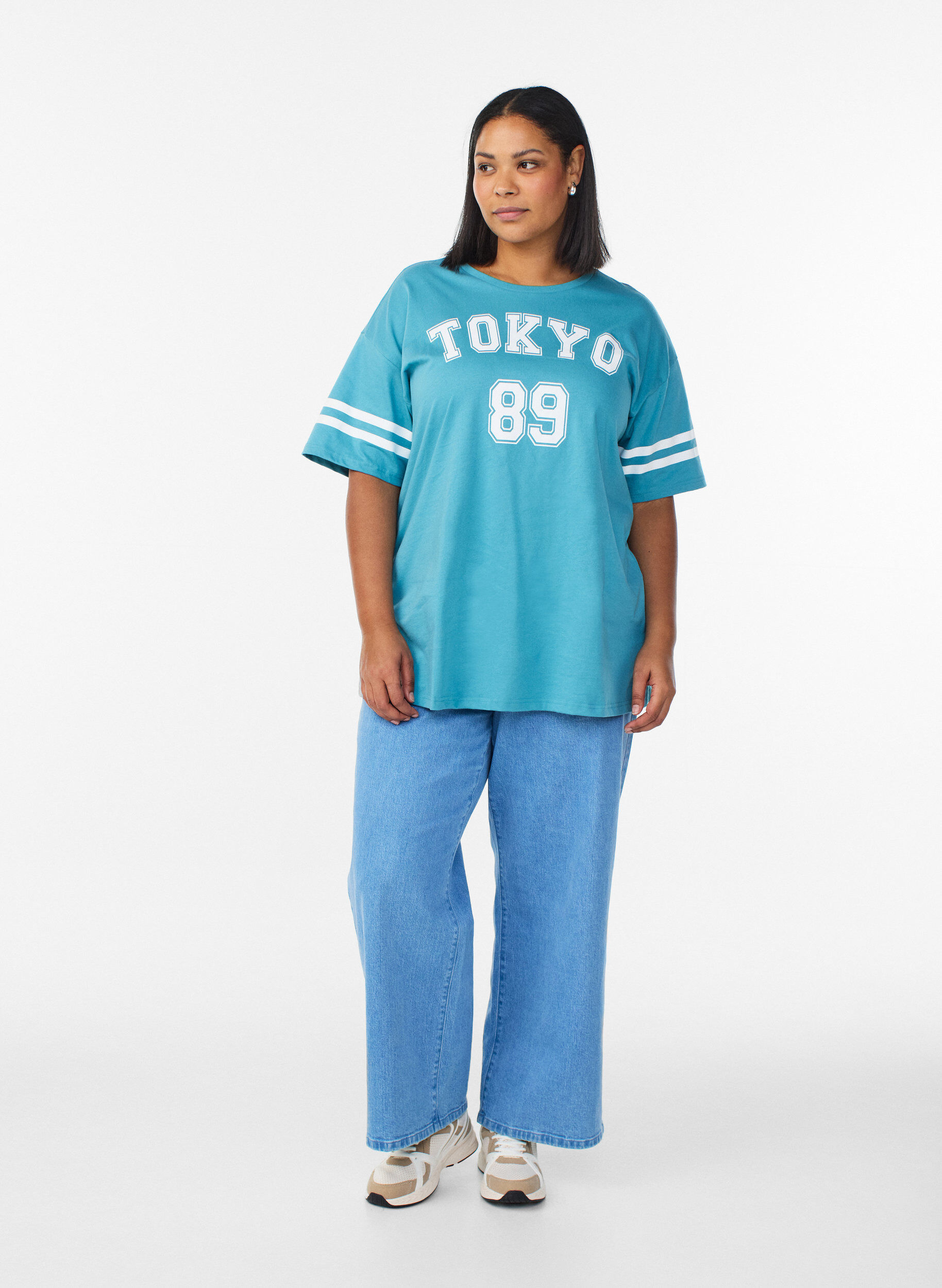 ZizziSportliches Oversize-College-T-Shirt, Blau, Model image number 1