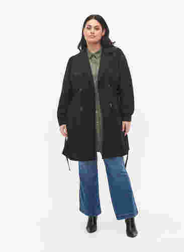 Trenchcoat mit Gürtel und Taschen, Black, Model image number 2