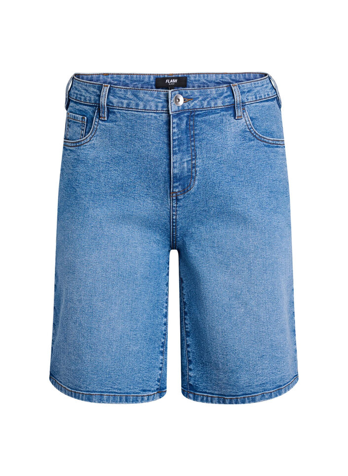FLASH - Locker sitzende Jeansshorts mit hoher Taille, Blau, Packshot image number 0