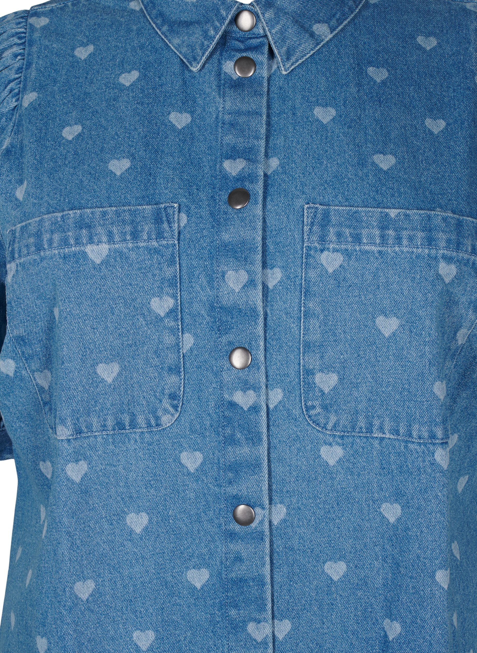 ZizziKurz&auml;rmliges Denim-Kleid mit Herz-Print, L. Blue D. w. Heart, Packshot image number 2