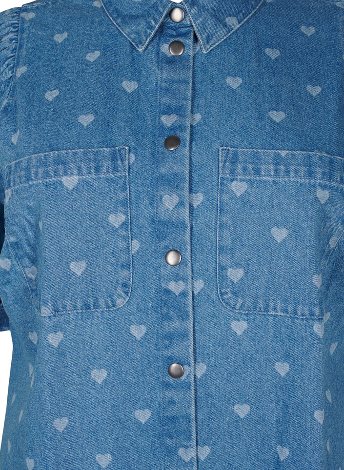 Kurzärmliges Denim-Kleid mit Herz-Print, L. Blue D. w. Heart, Packshot image number 2