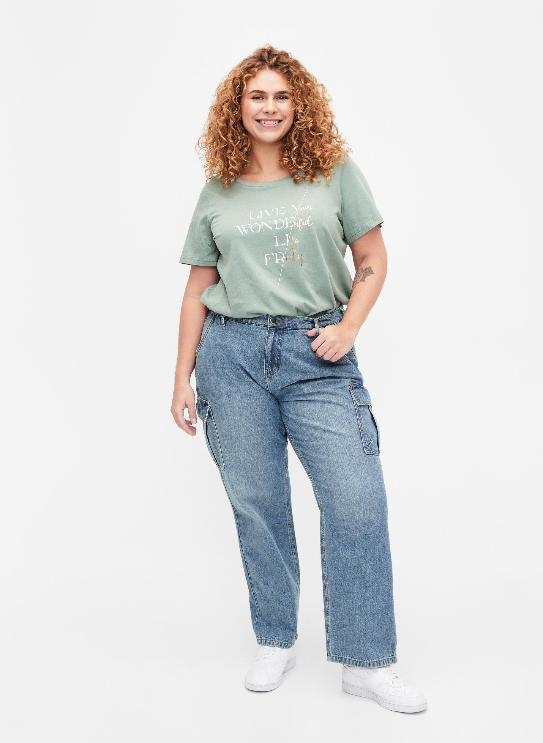 ZizziKurz&auml;rmliges T-Shirt aus Baumwolle mit Gummizug am Saum, Chinois G. W. Live, Model image number 2