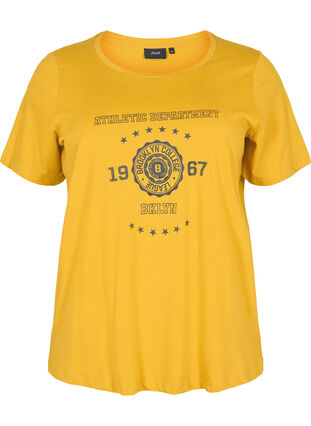 Kurzärmeliges Baumwoll-T-Shirt mit Druck, Harvest Gold, Packshot image number 0