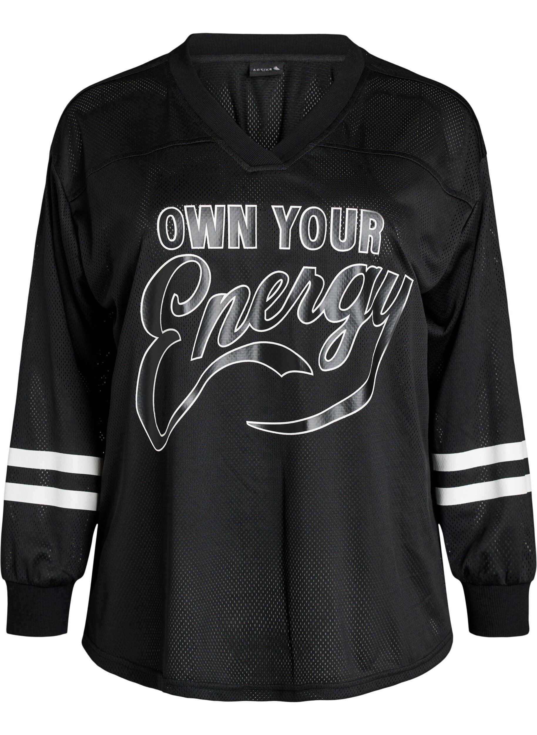 ZizziSportliches Top aus Mesh mit Textprint, Schwarz, Packshot image number 0