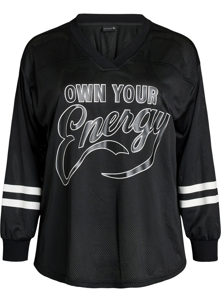 Sportliches Top aus Mesh mit Textprint, Schwarz, Packshot image number 0