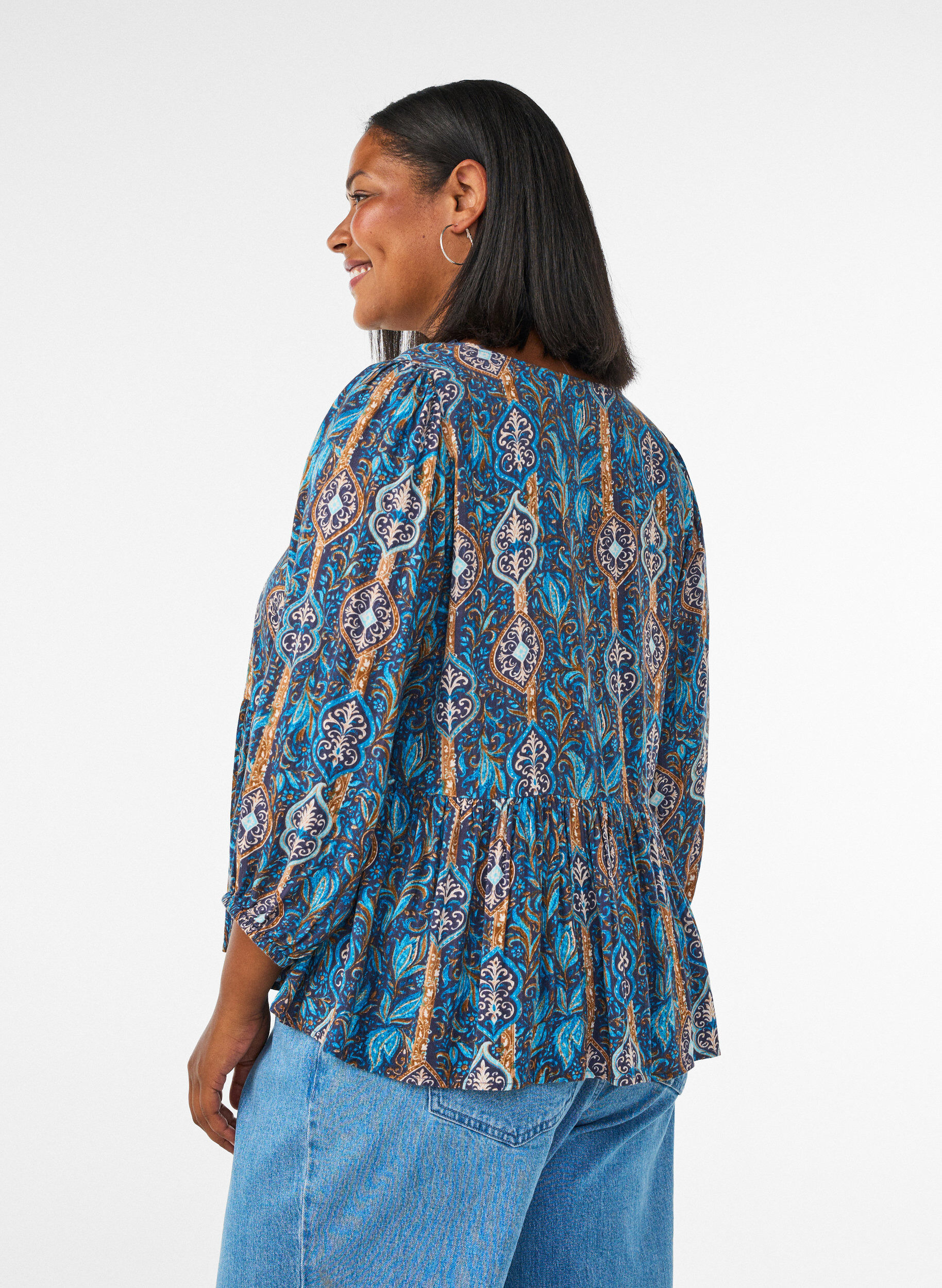 ZizziBluse mit Paisleymuster und Spitzendetails, Blau, Model image number 2