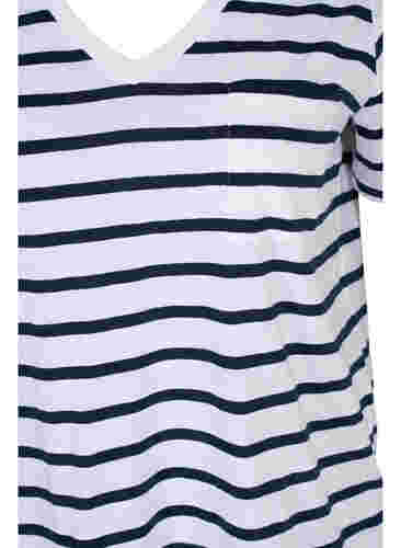Gestreiftes Baumwolle T-Shirt mit V-Ausschnitt, White Navy B Stripe, Packshot image number 2
