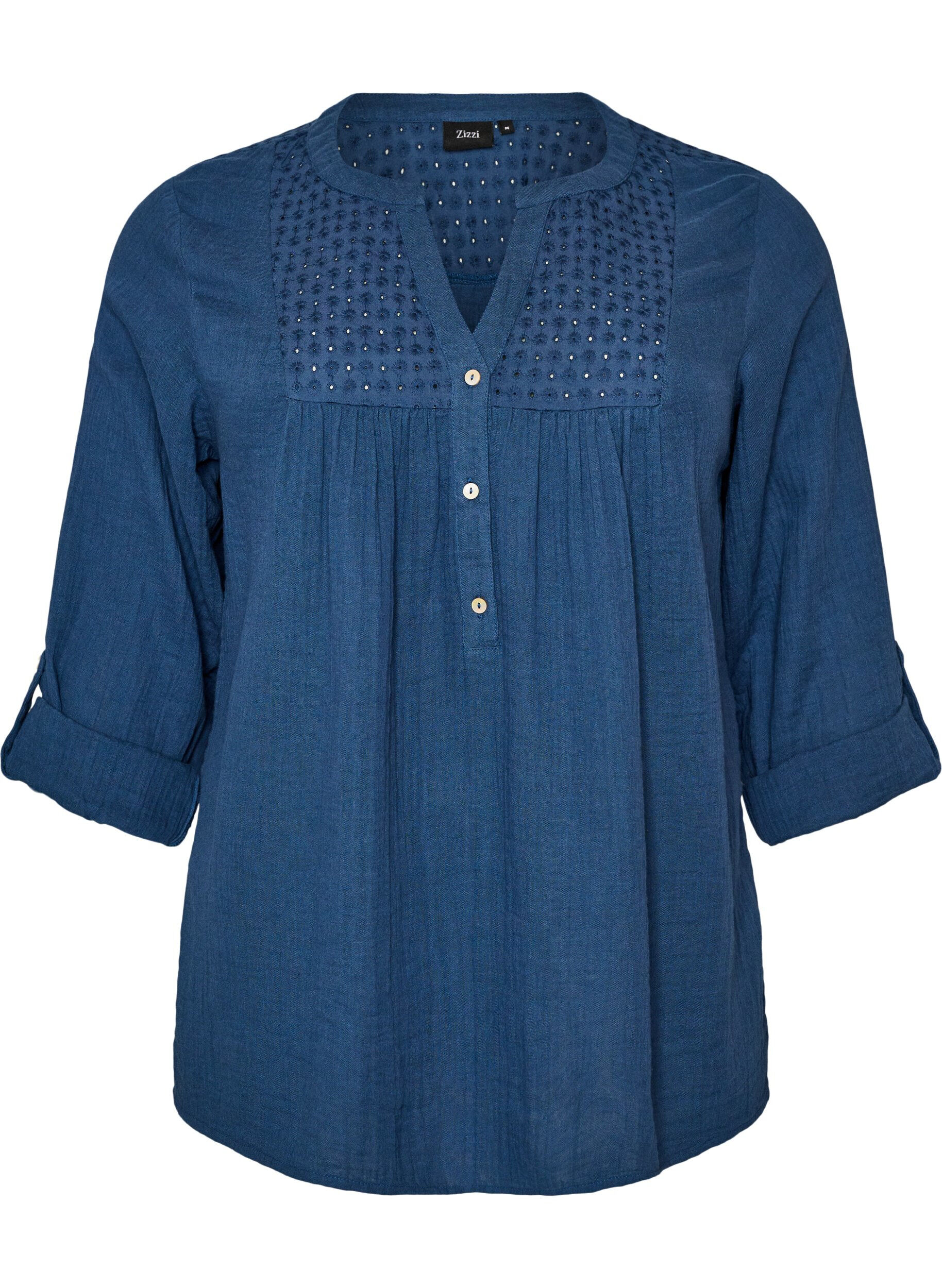 ZizziBluse aus Baumwollmusselin mit Lochstickerei, Blau, Packshot image number 0