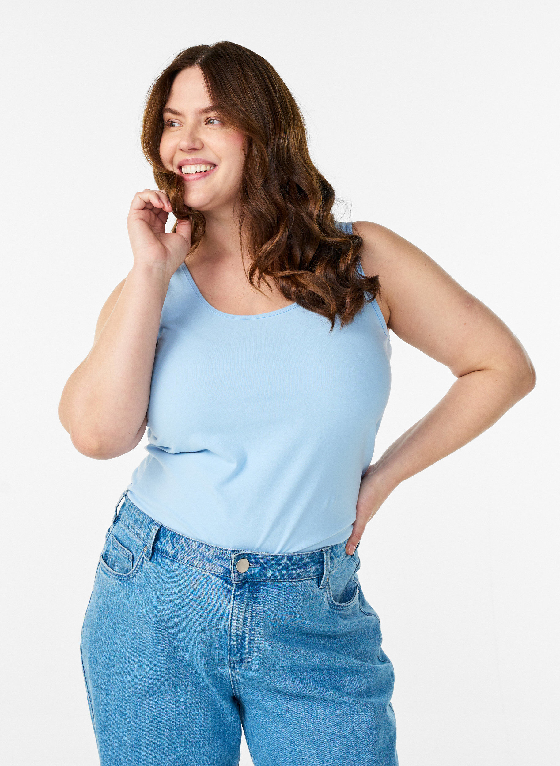 ZizziEinfarbiges Basic Top aus Baumwolle, Blau, Model image number 0