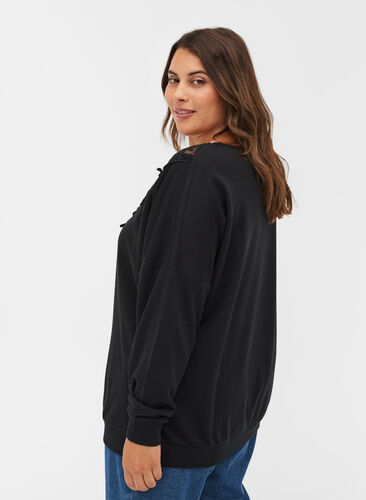 Einfarbiges Sweatshirt mit Spitzendetails, Black, Model image number 1