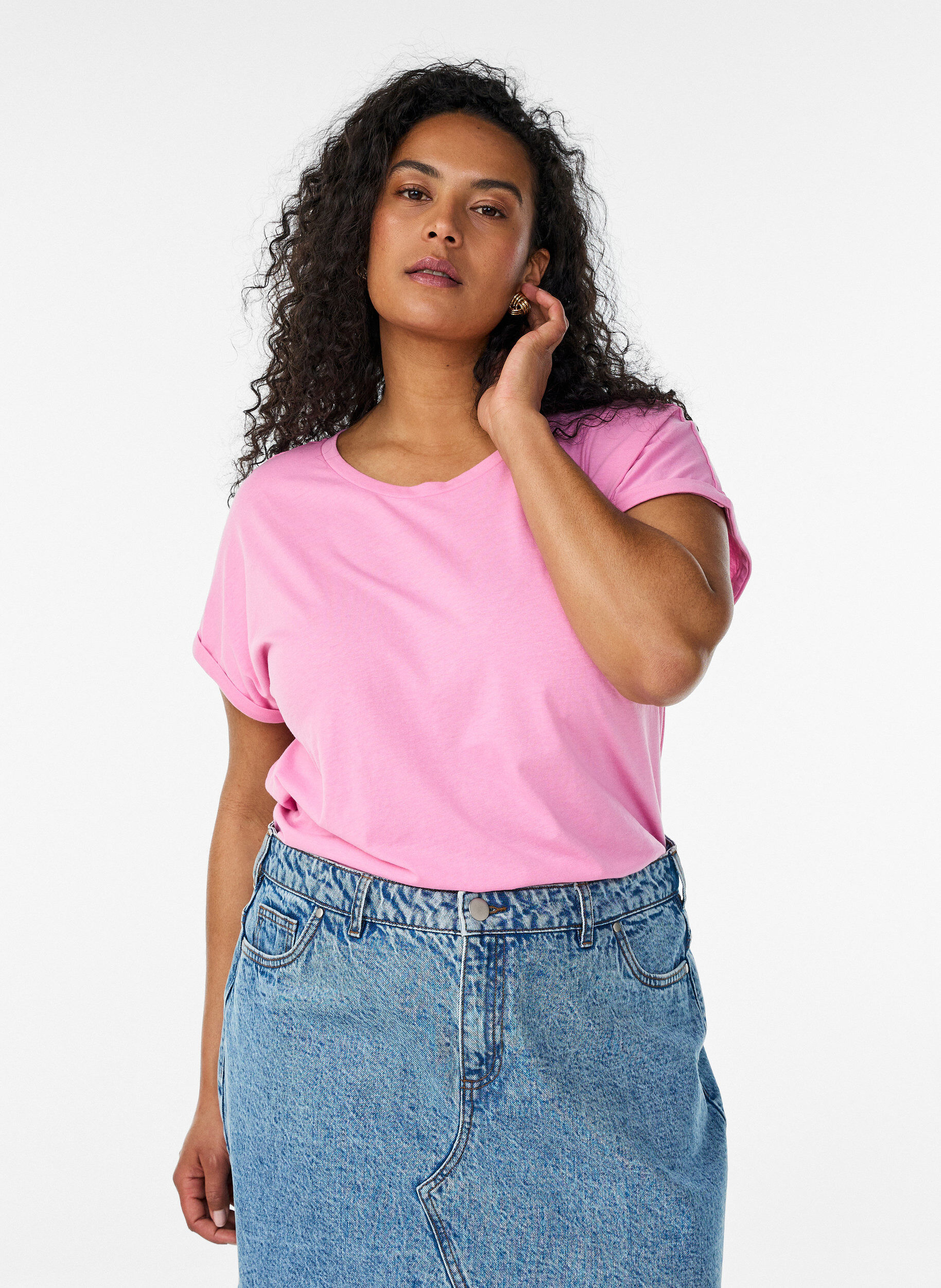 ZizziKurz&auml;rmeliges T-Shirt aus einer Baumwollmischung, Pink, Model image number 0