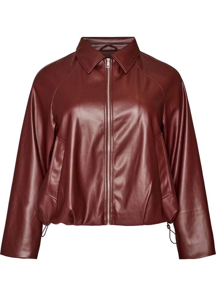 Bomberjacke aus Kunstleder mit Tunnelzug am Saum, Braun, Packshot