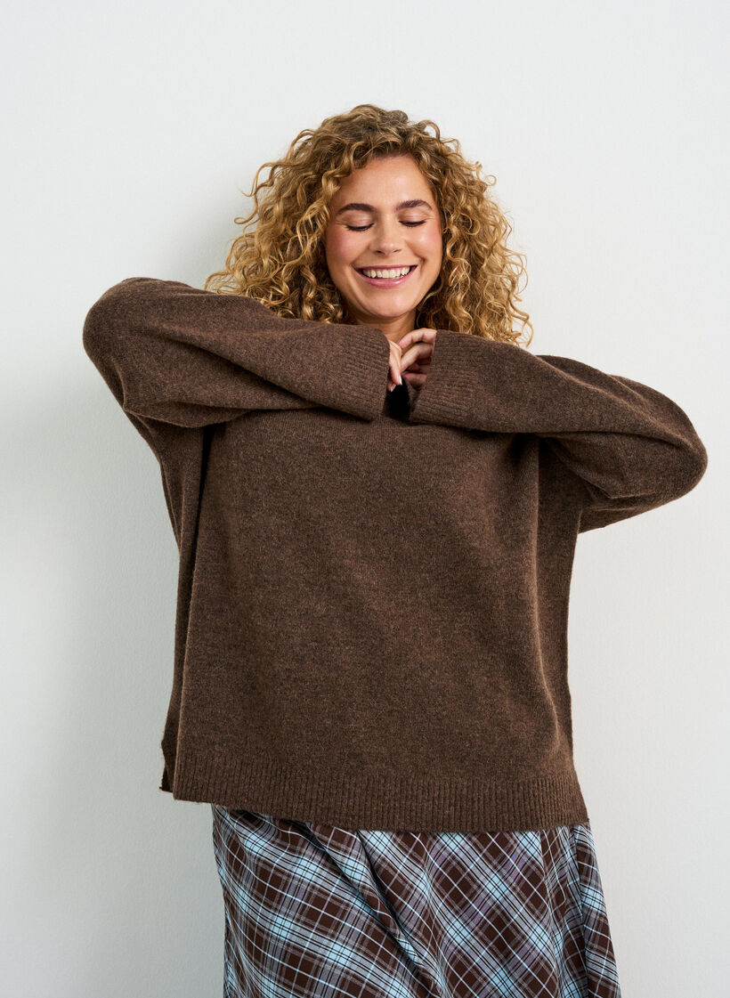 Locker gestrickte Bluse mit Alpaka und Wolle, Braun, Model image number 3