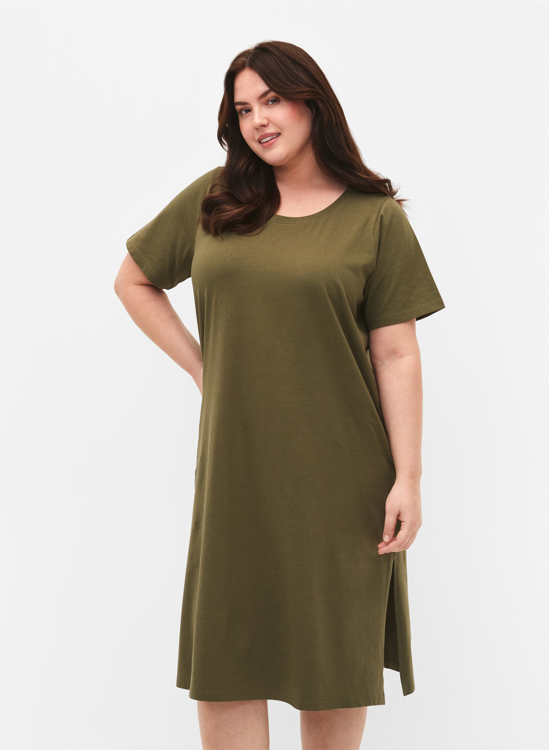 ZizziBaumwollkleid mit kurzen &Auml;rmeln, Ivy Green, Model image number 0