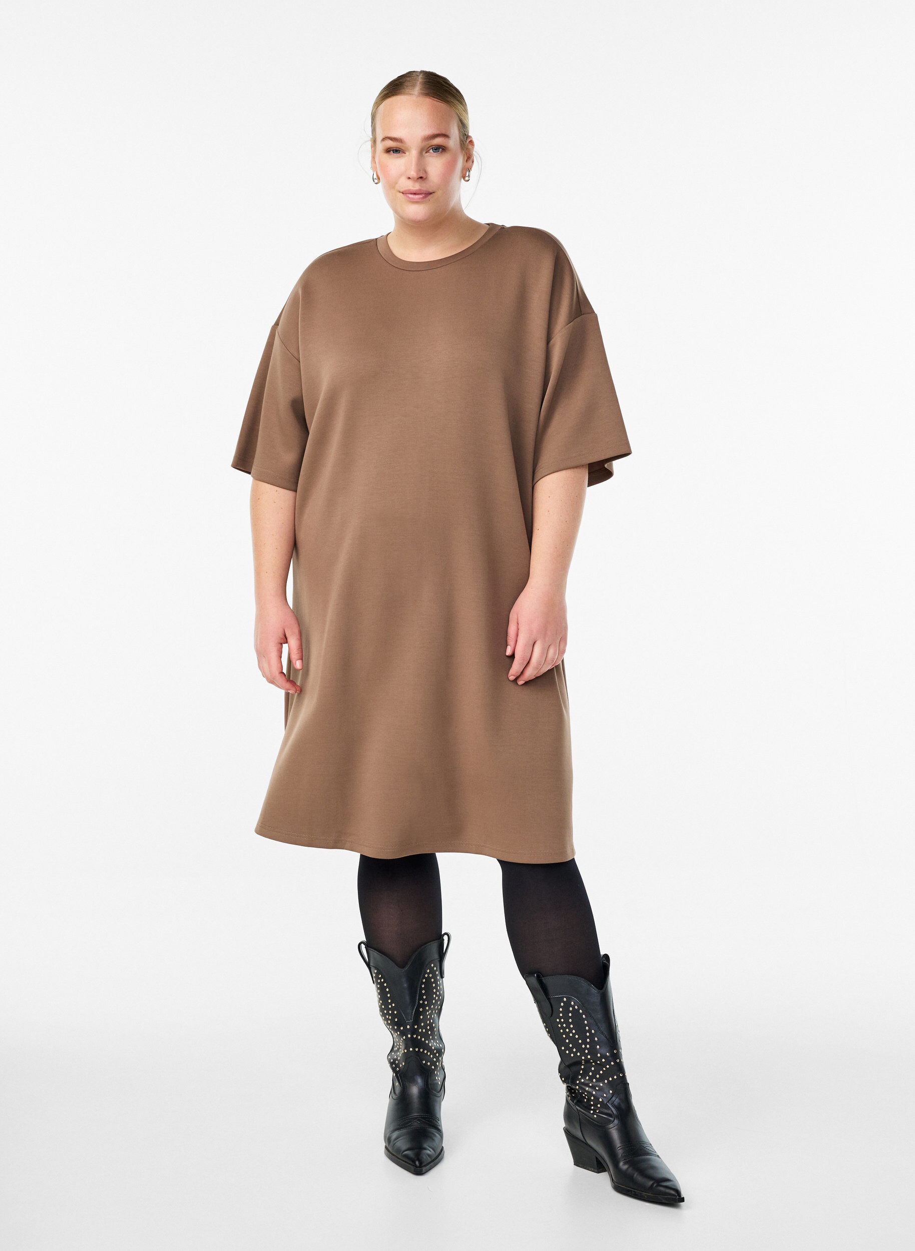 ZizziT-Shirt-Kleid aus Jersey mit Seitenschlitzen, Braun, Model image number 1