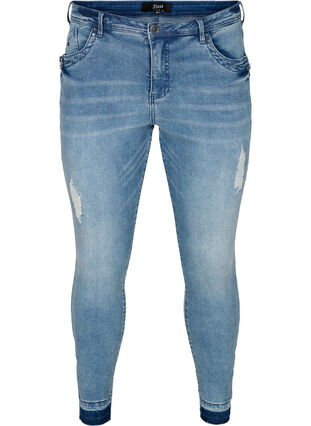 Super Slim Amy Jeans mit Schlitz, Blue denim, Packshot image number 0