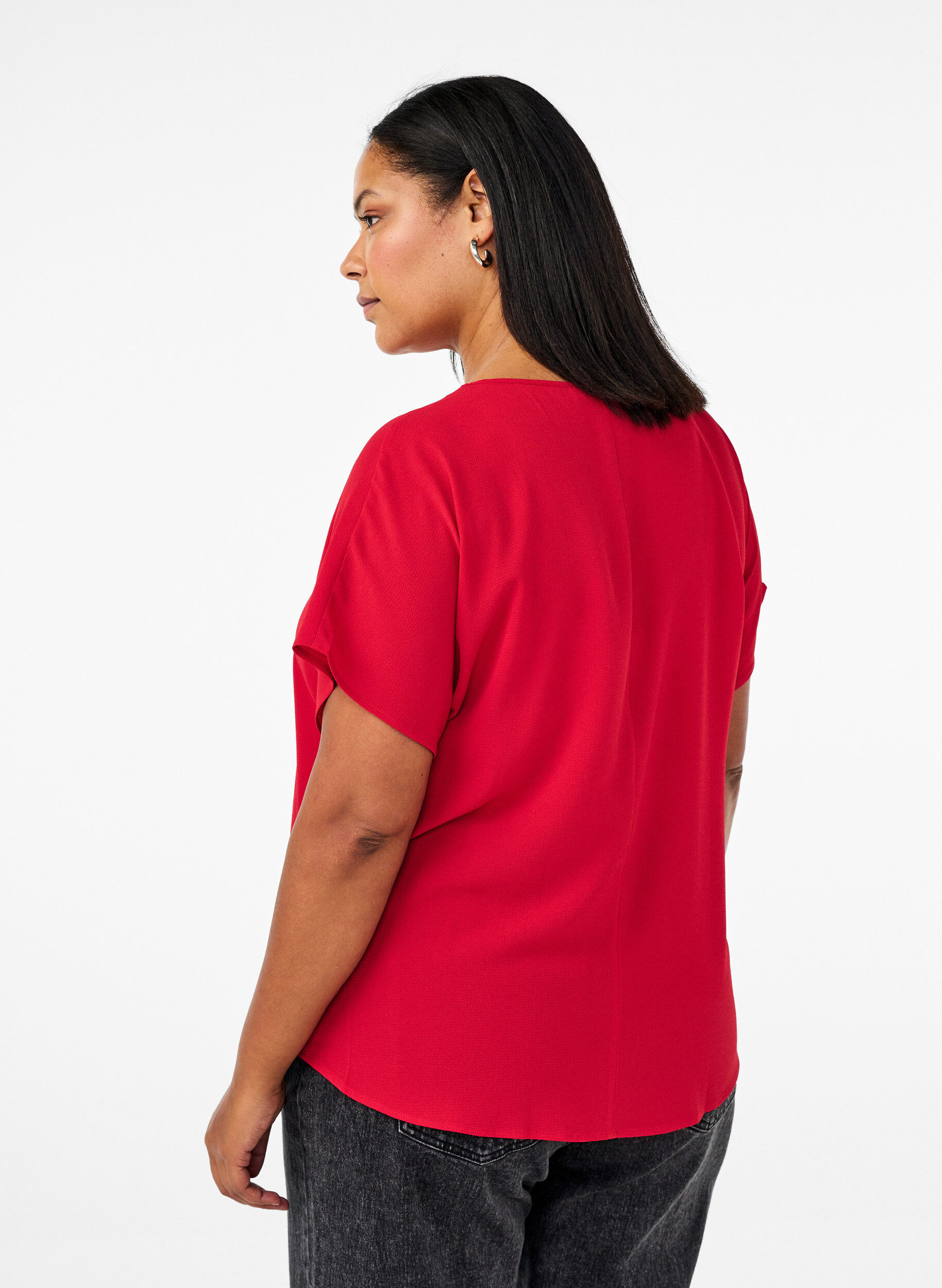 ZizziBluse mit kurzen &Auml;rmeln und einem Rundhalsausschnitt, Rot, Model image number 2