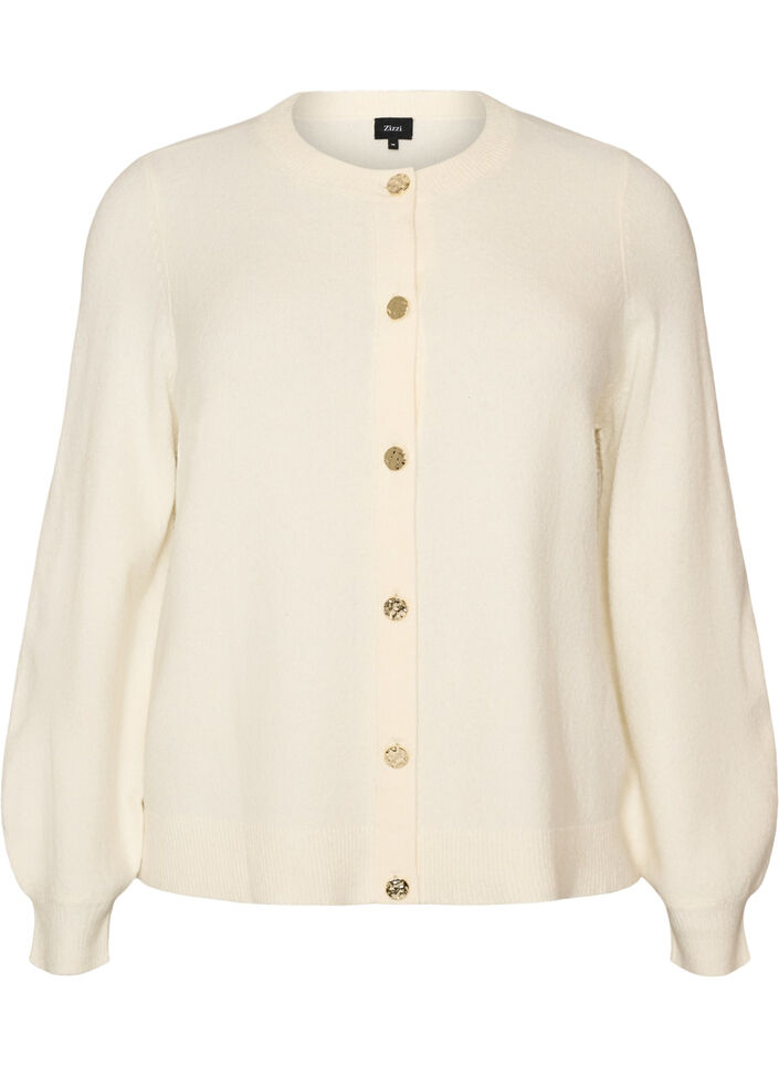 Strickjacke aus weichem Strick mit goldfarbenen Kn&ouml;pfen, Vanille, Packshot image number 0