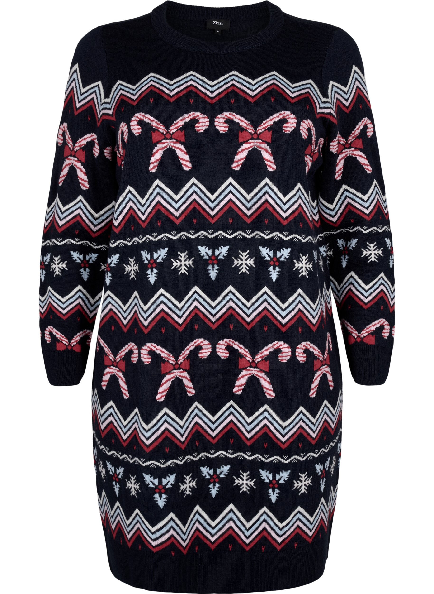 ZizziStrickkleid mit Weihnachtsmotiv und langen &Auml;rmeln, Navy Blazer Comb, Packshot image number 0