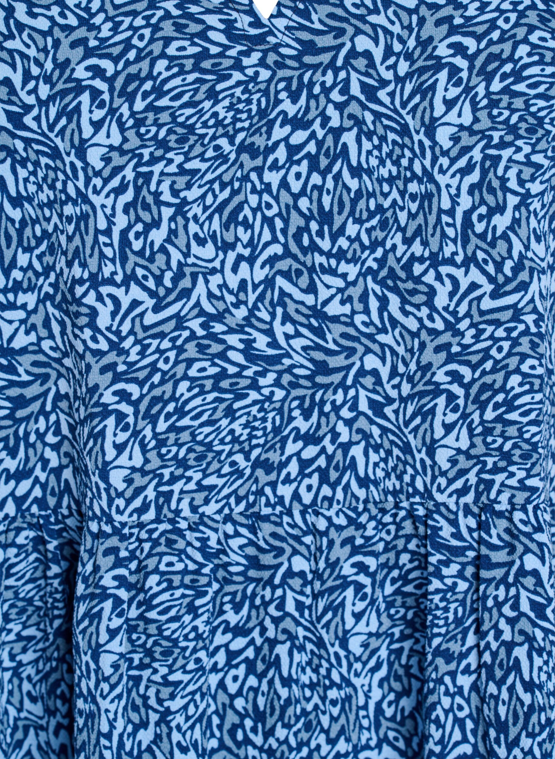 ZizziKurzarmkleid in A-Linienform mit Schnittlinien, Blau, Packshot image number 2