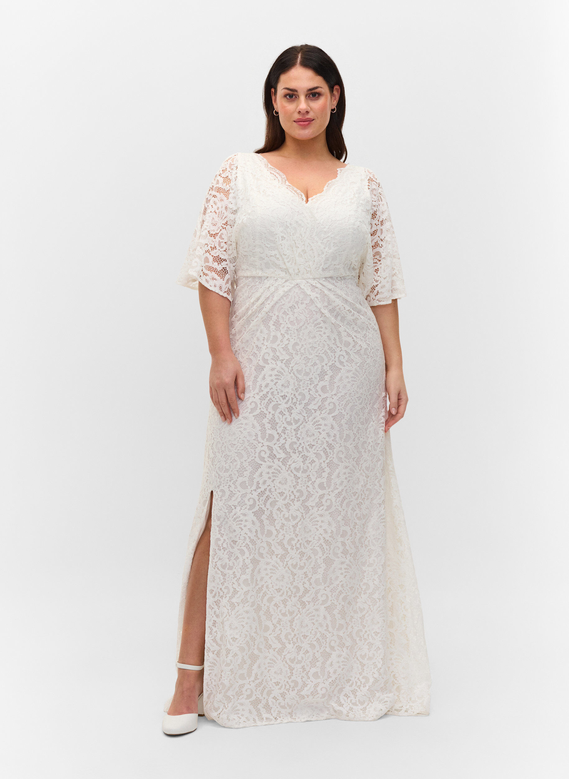 ZizziBrautkleid mit Spitze und Schlitz, Star White, Model image number 0