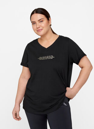 Trainings-T-Shirt aus Baumwolle mit Aufdruck, Black Inspired, Model image number 0