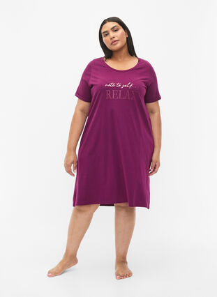 Kurzärmeliges Nachthemd aus Bio-Baumwolle, Dark Purple Relax, Model image number 2
