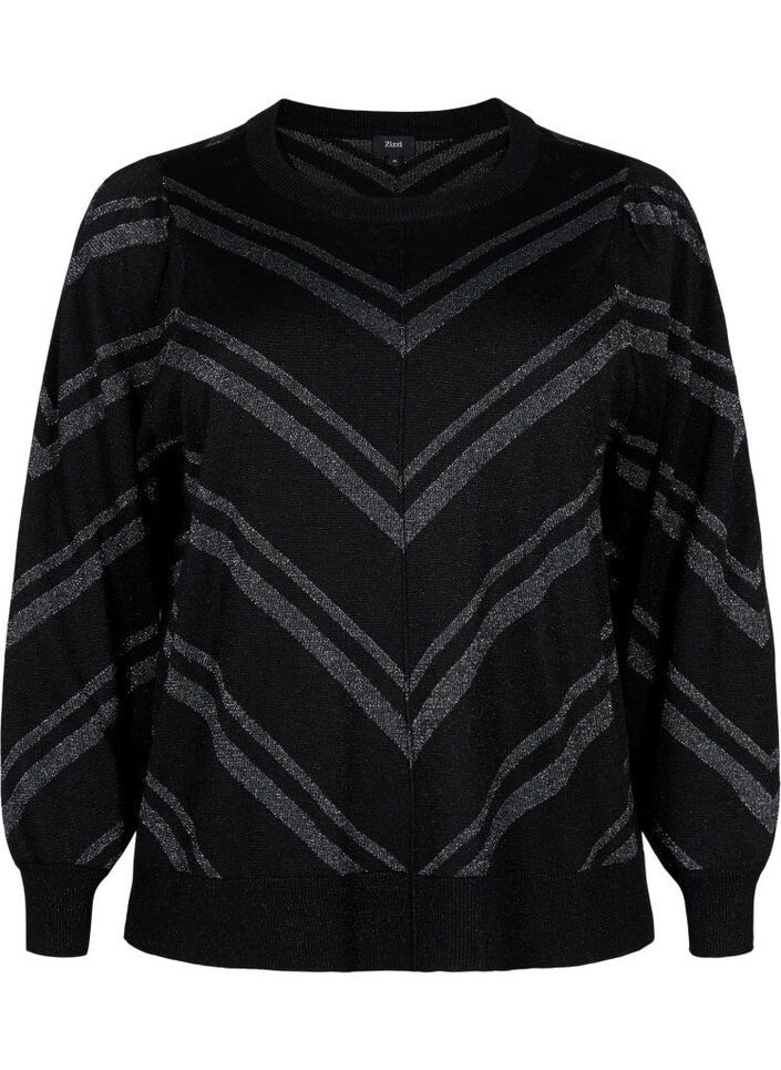 Strickpullover mit Rundhalsausschnitt und Schimmer-Effekt, Black w.S.L.Stripes, Packshot image number 0