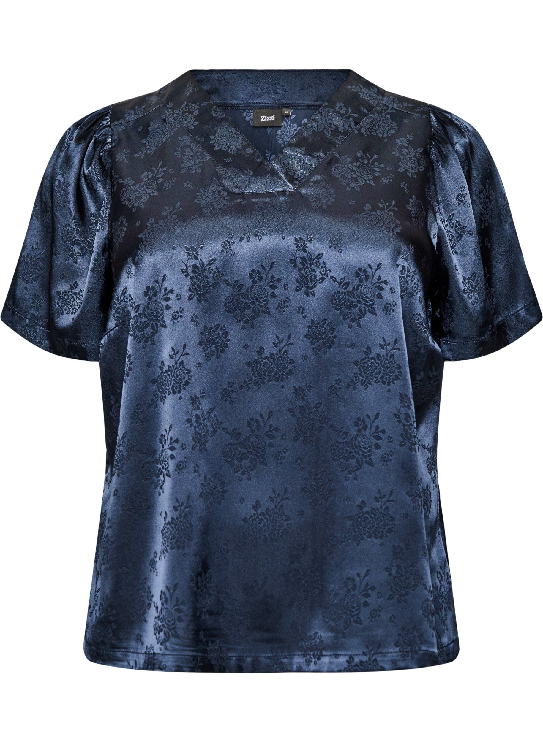 Gebl&uuml;mte Bluse aus Satin mit V-Ausschnitt