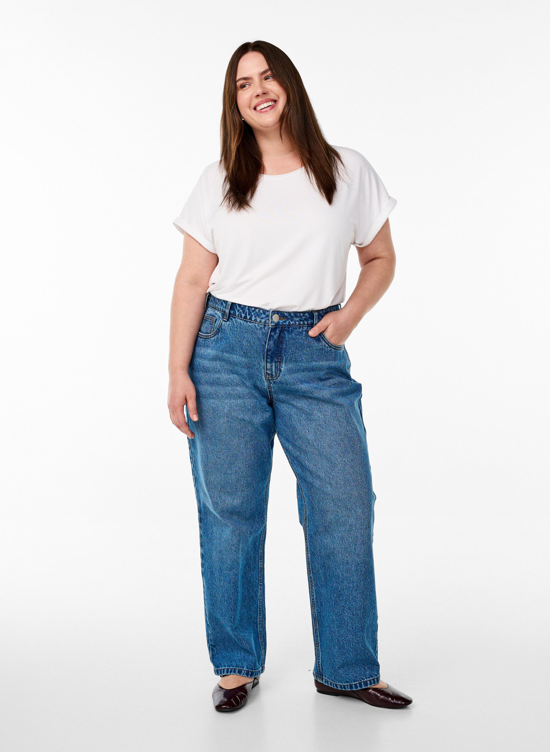 ZizziLockeres T-Shirt mit Rundhalsausschnitt, Wei&szlig;, Model image number 1