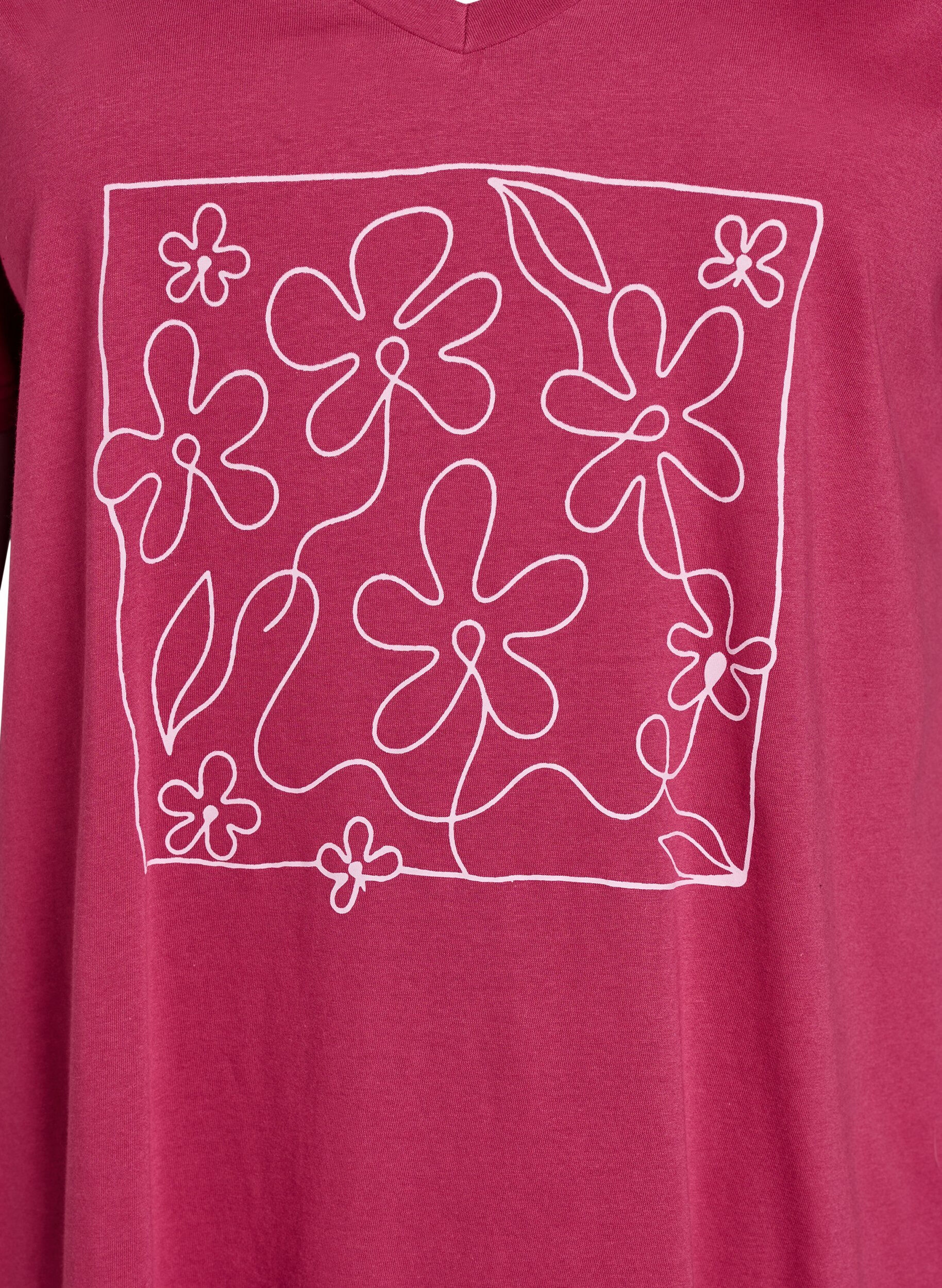 ZizziOrganische Baumwoll-Nachthemd mit V-Ausschnitt, Rot, Packshot image number 2