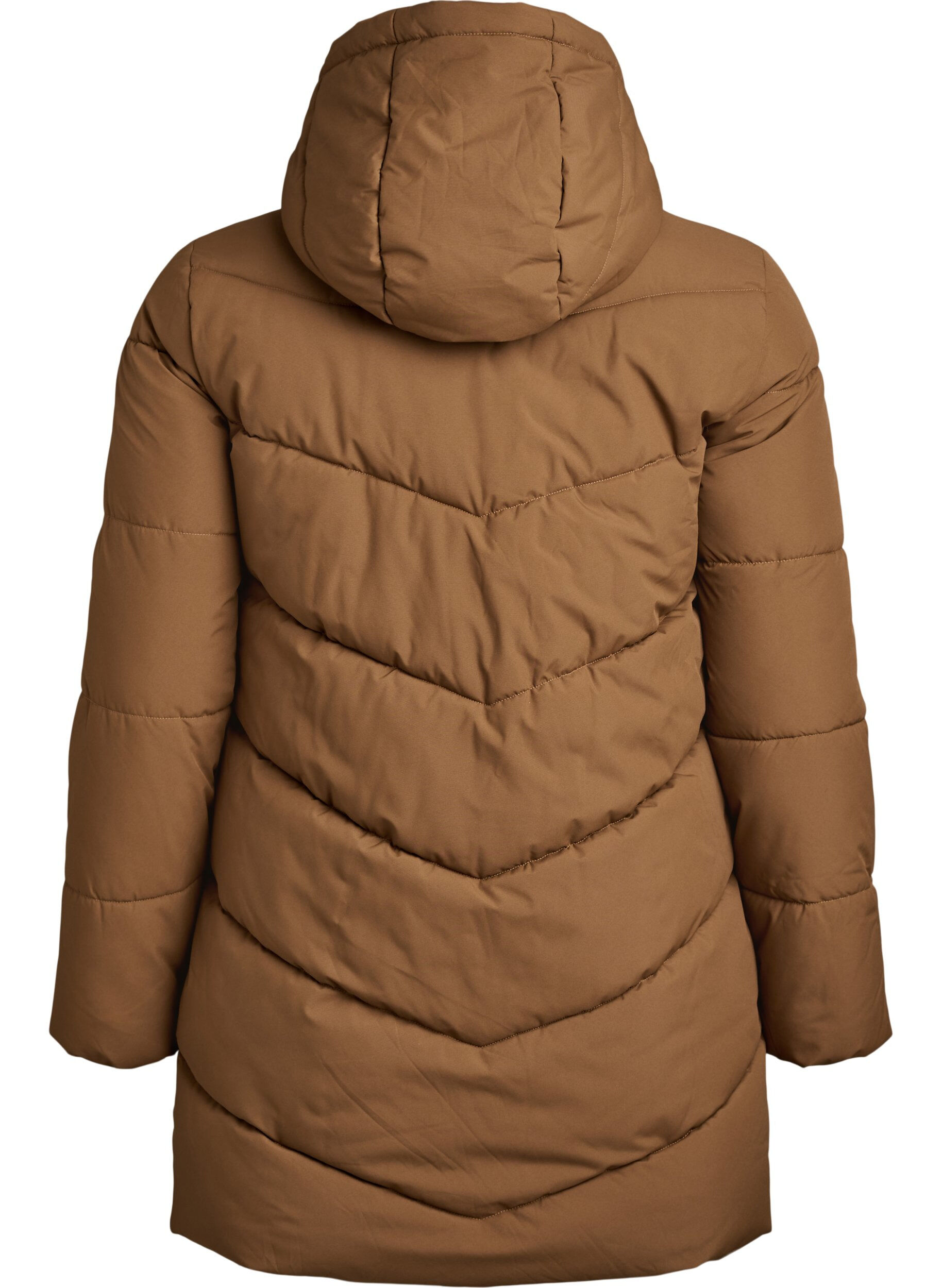 ZizziMittellange Steppjacke mit Kapuze, Braun, Packshot image number 1