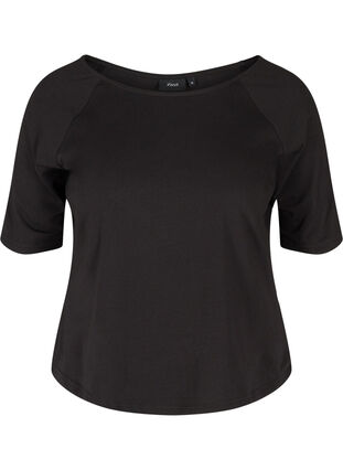 T-Shirt aus Baumwolle mit 2/4-Ärmeln, Black, Packshot image number 0