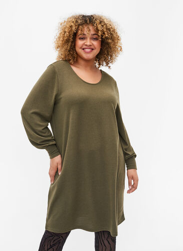Langärmliges Kleid mit Rückenausschnitt, Ivy Green Mel., Model image number 0
