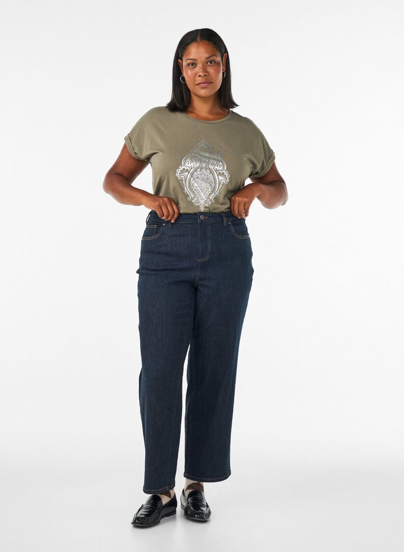 T-Shirt mit dekorativem Frontprint, Gr&uuml;n, Model image number 1