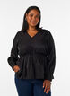 Gl&auml;nzende Bluse aus Viskose mit Peplum-Effekt, Schwarz, Model image number 0