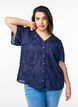 Bluse mit kurzen Ärmeln und 3D-Blütenmuster, Blau, Model image number 0