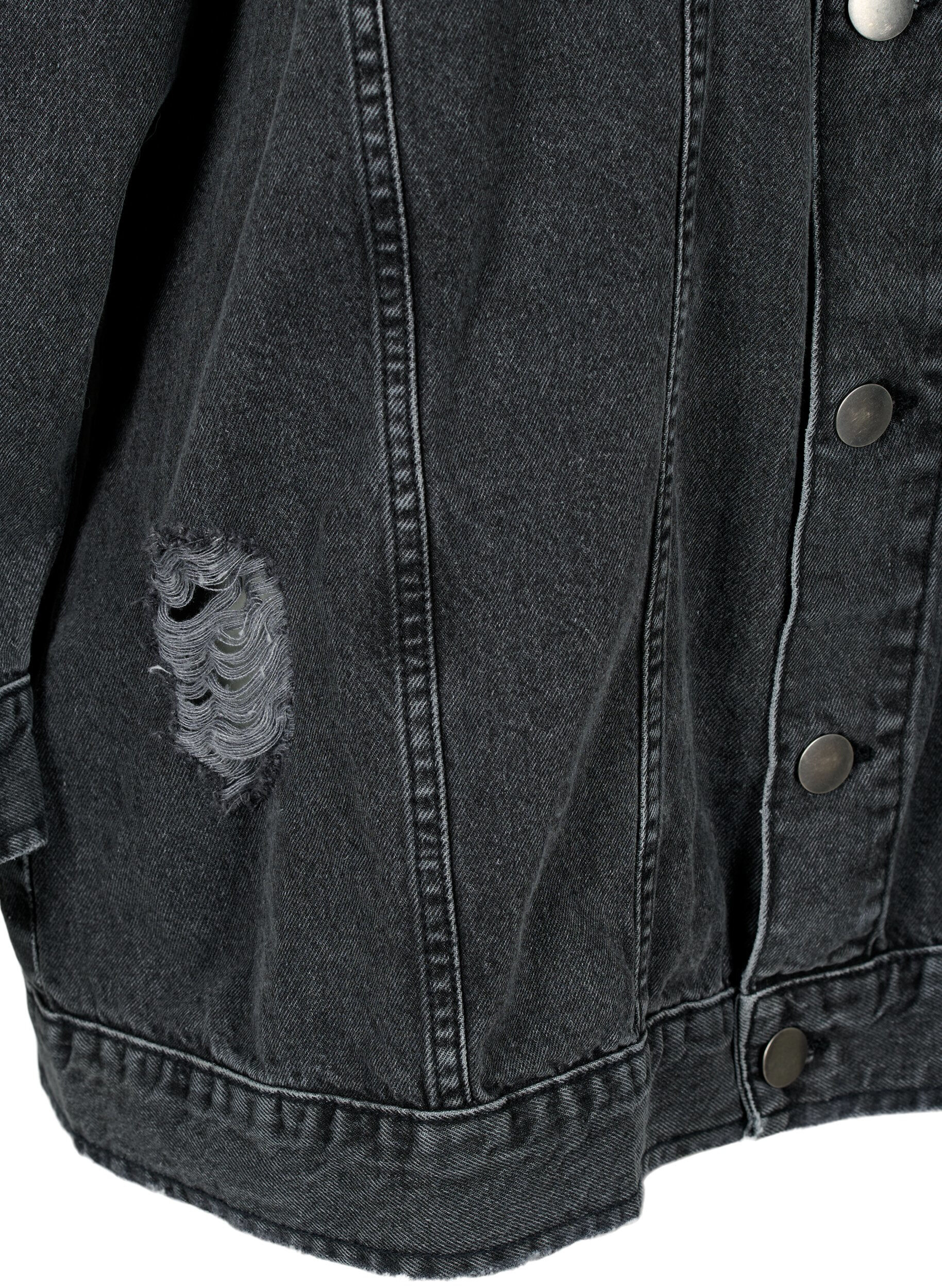 ZizziLocker sitzende Jeansjacke mit Abnutzungsdetails, Dark Grey Denim, Packshot image number 3
