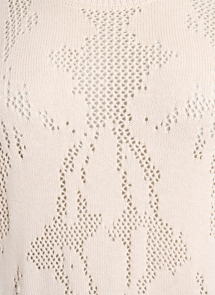 Strickkleid mit Ajourmuster und 3/4-Ärmeln, Beige, Packshot image number 2