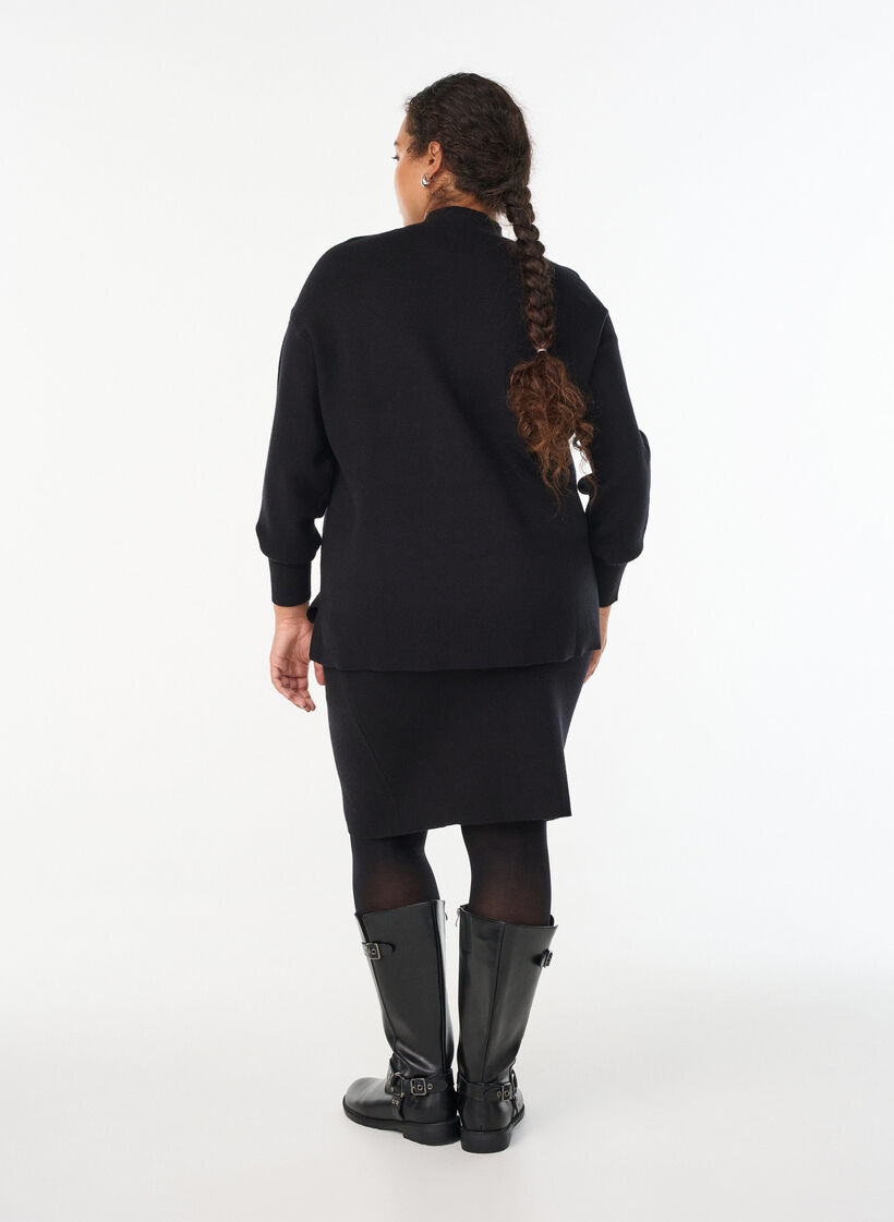Kurzer Strickrock mit breitem Bund, Schwarz, Model image number 2