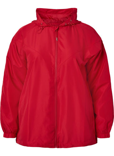 Kurze Jacke mit Kapuze und verstellbarer Saum, Tango Red, Packshot image number 0