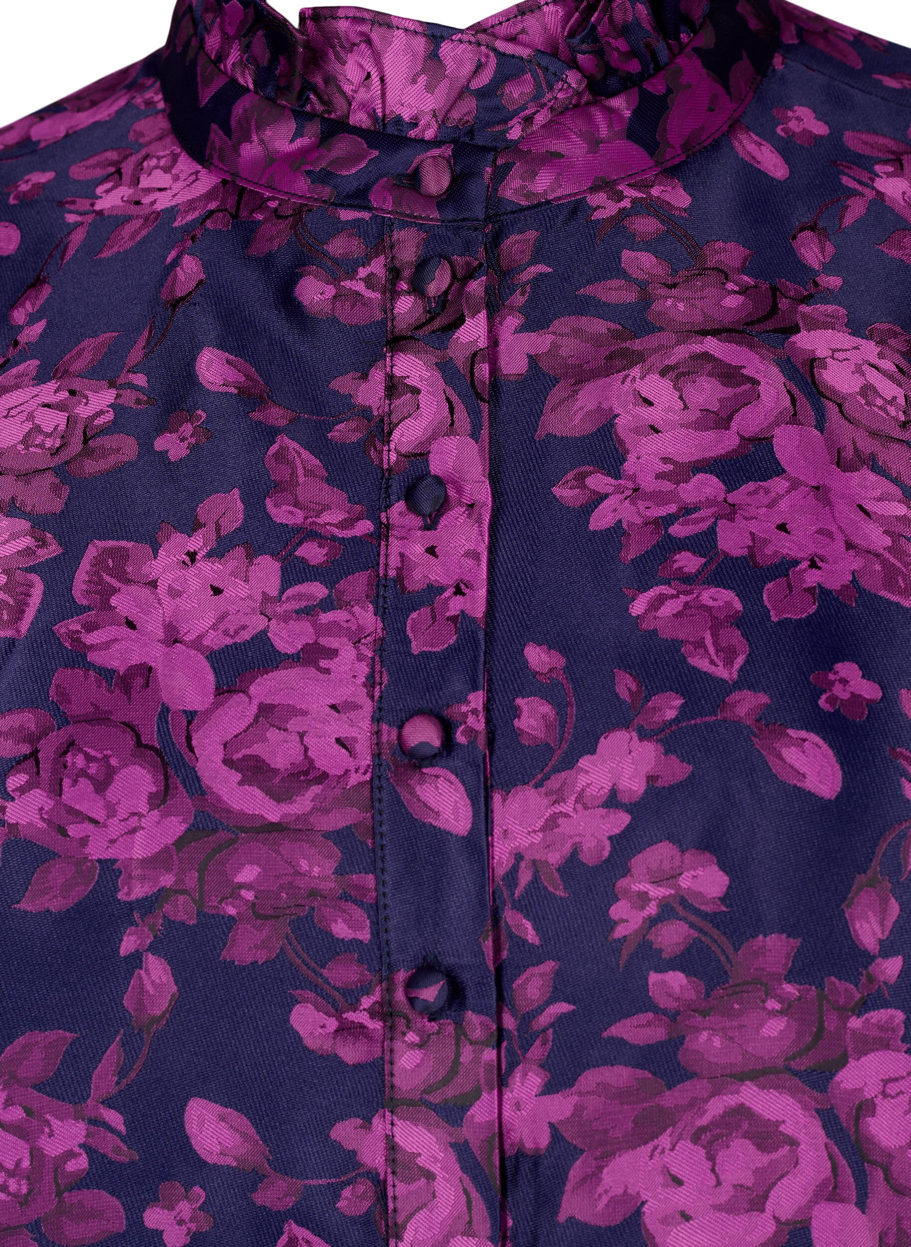 Zizzi Gebl&uuml;mte Jacquard-Bluse mit R&uuml;schendetails, Dark Blue Pink, Packshot image number 2