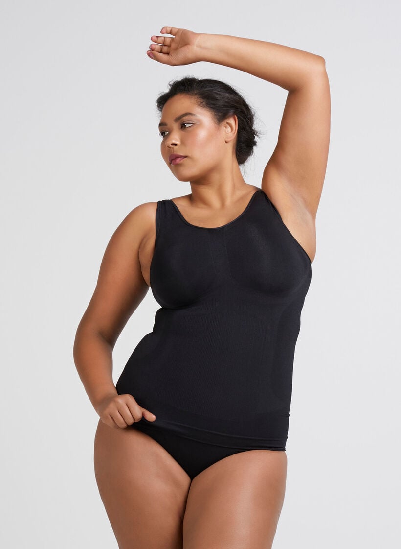Shapewear Top mit breiten Tr&auml;gern, Schwarz, Model