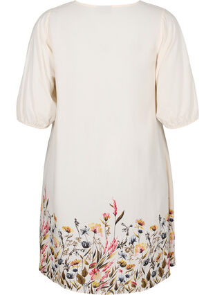 Kurzärmeliges Kleid aus Viskose mit Blumendruck, Off White Flower, Packshot image number 1