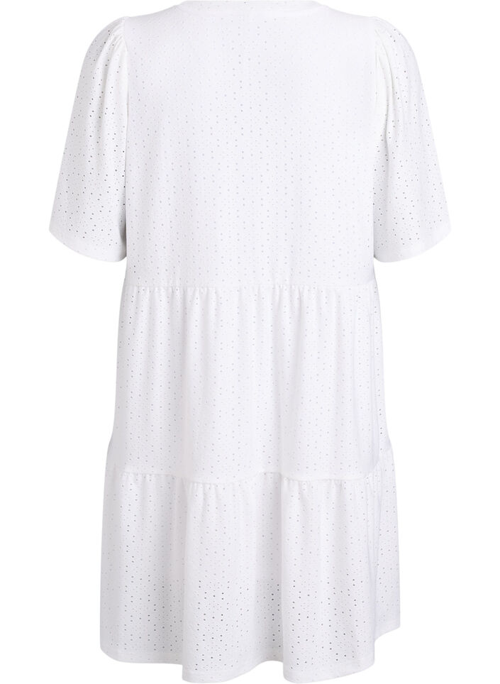 Kurzes Kleid mit Spitzenmuster und Lagenrock, Wei&szlig;, Packshot image number 1