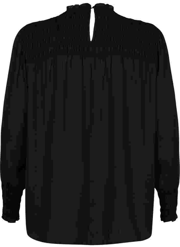 Langärmelige Bluse mit Smock, Black, Packshot image number 1