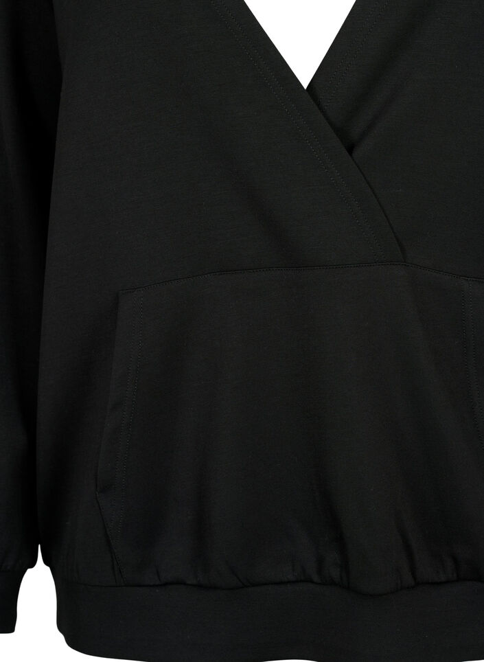 Sweatshirt mit V-Ausschnitt und Tasche, Black, Packshot image number 2