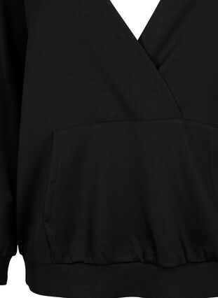 Sweatshirt mit V-Ausschnitt und Tasche, Black, Packshot image number 2