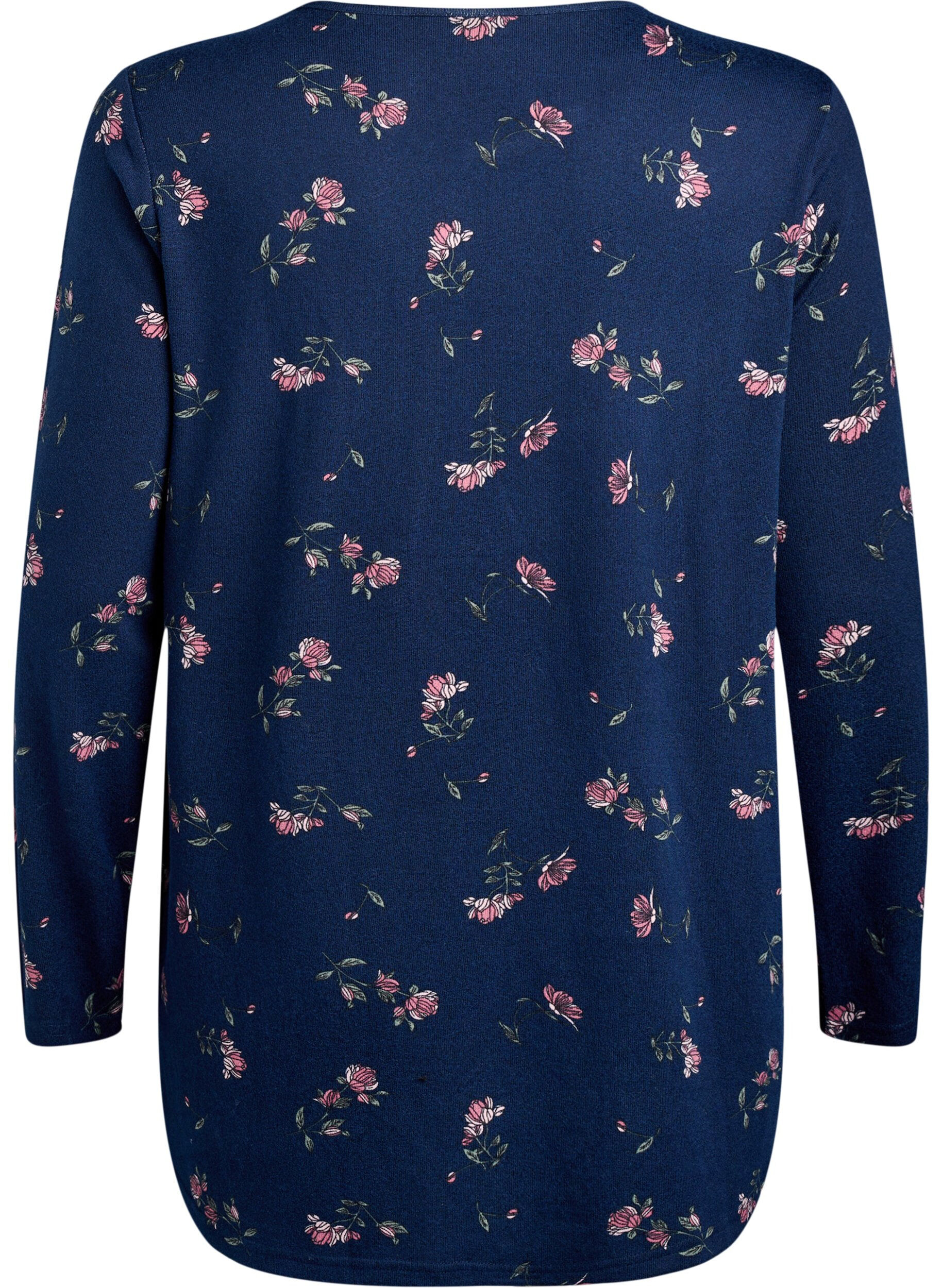 Zizzi Bluse mit Blumenmuster und langen &Auml;rmeln, Blau, Packshot image number 1